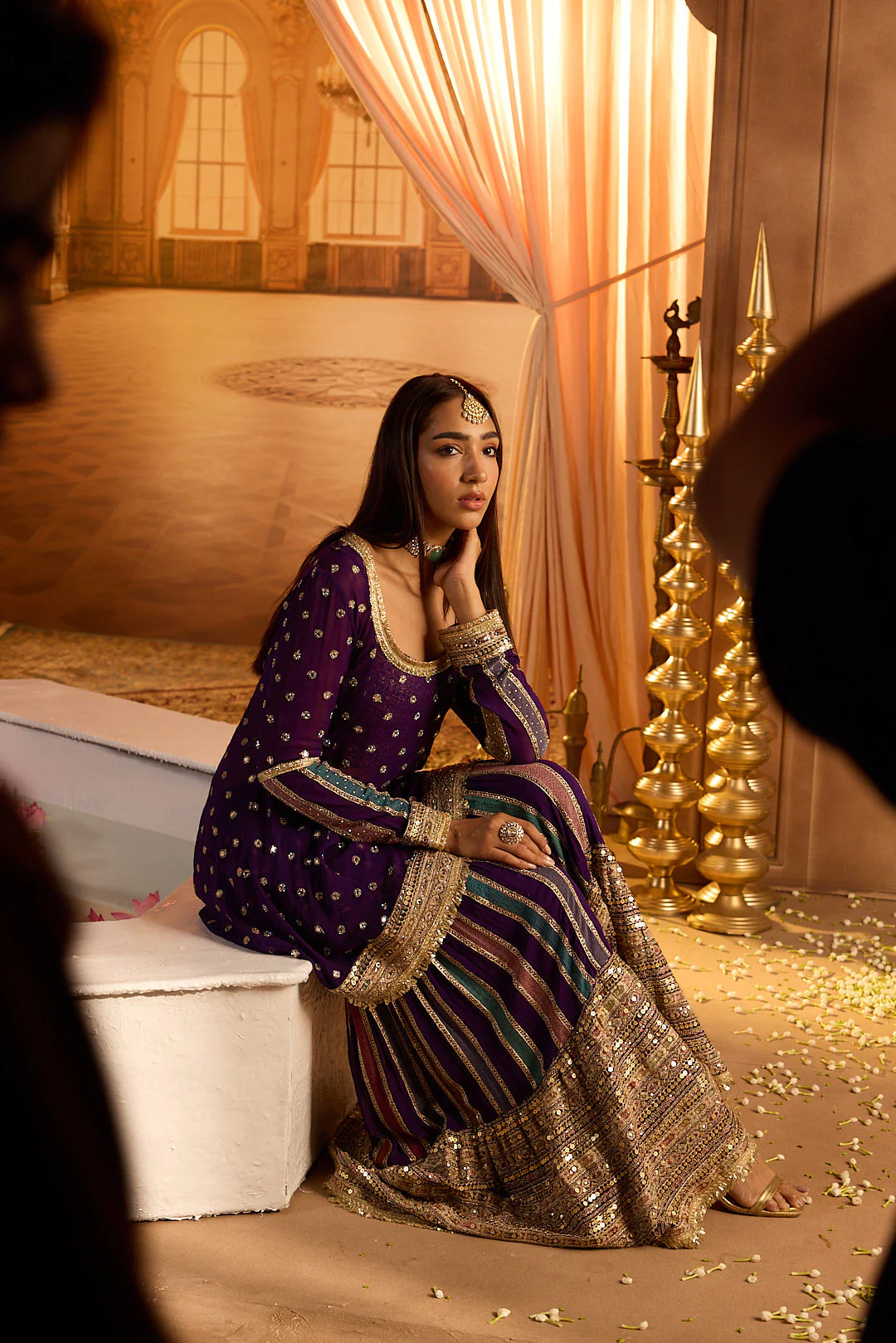 Neerus Purple Embroidery Work Georgette Fabric Kurti and Gharara With Dupatta - Image 3