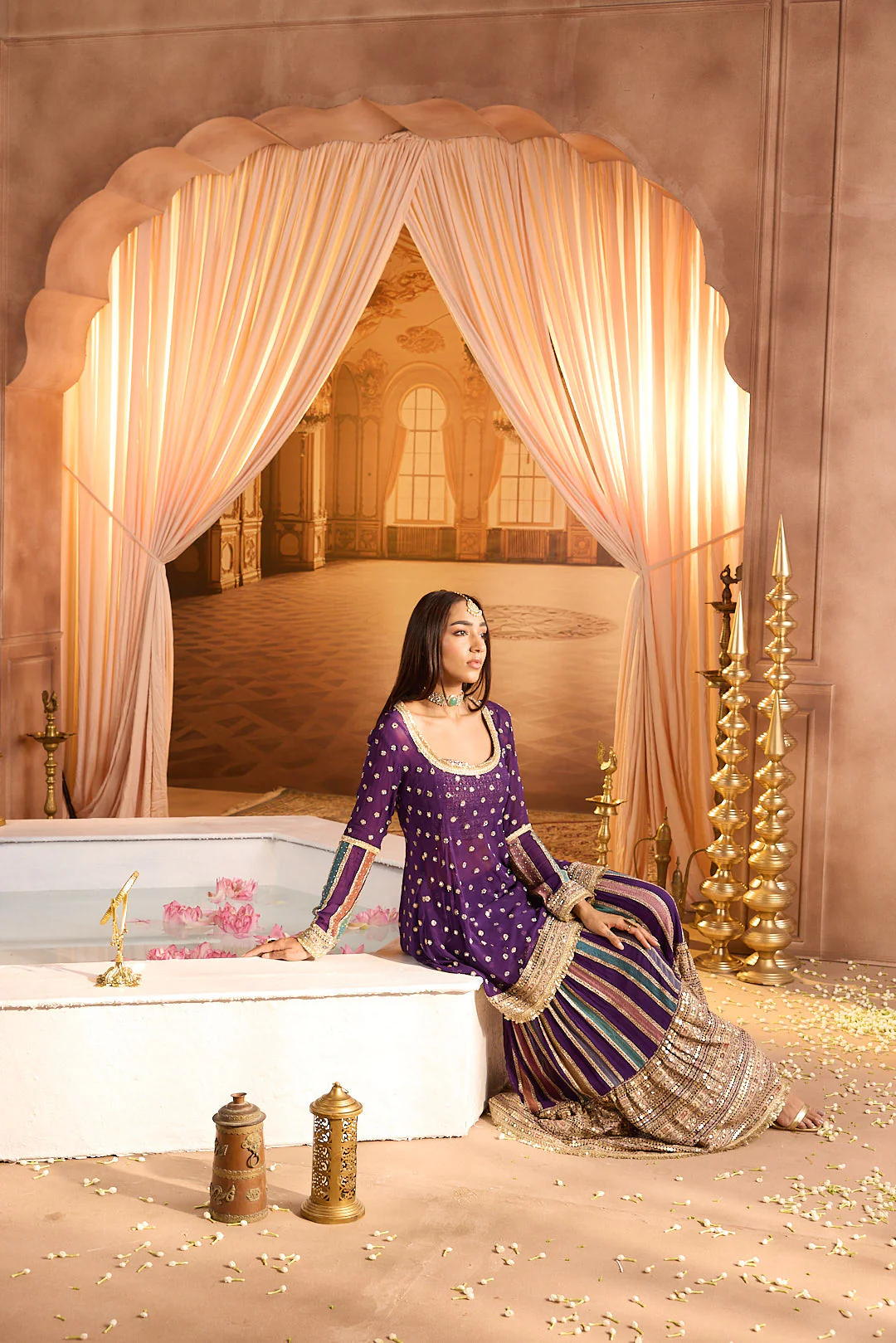 Neerus Purple Embroidery Work Georgette Fabric Kurti and Gharara With Dupatta - Image 4