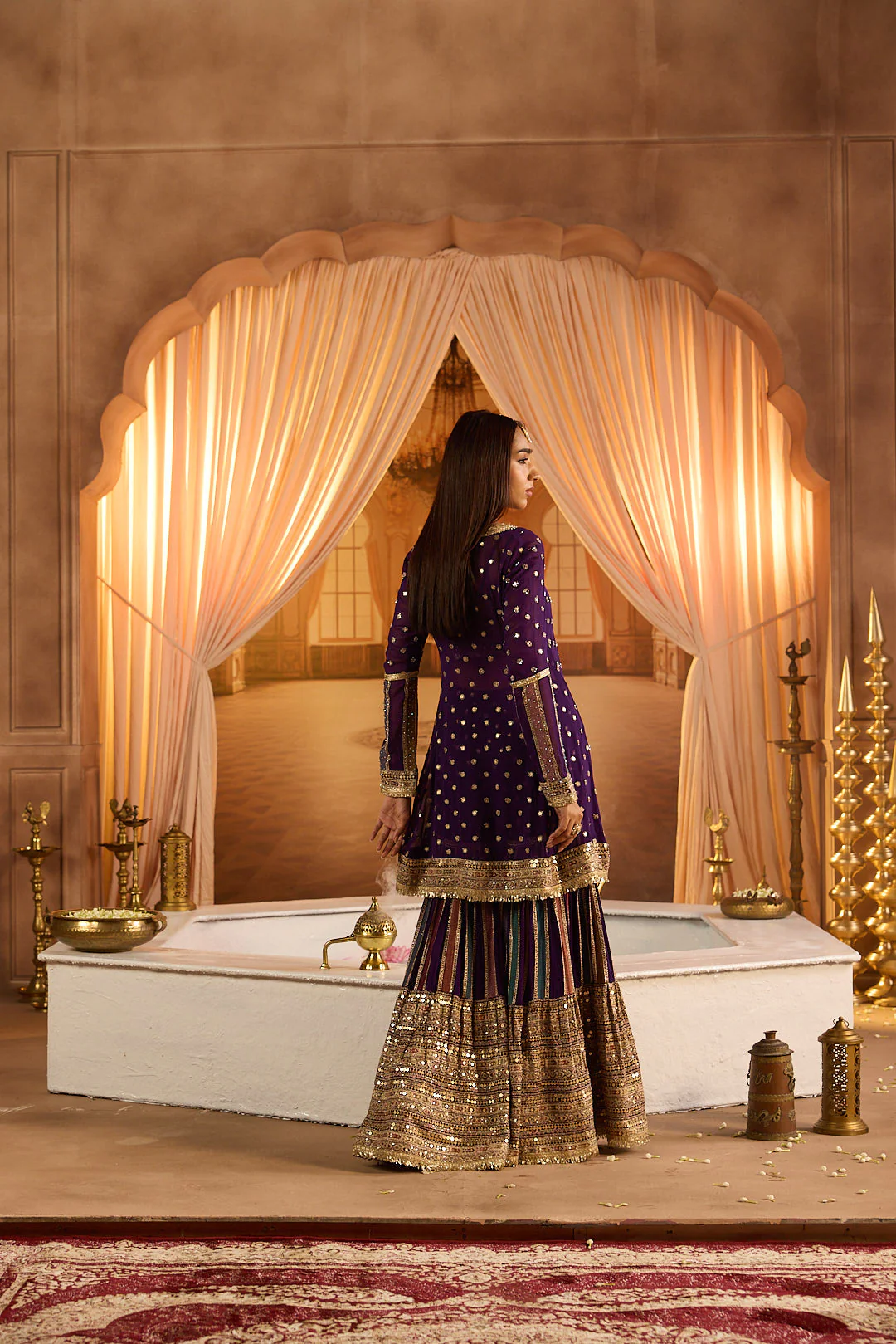 Neerus Purple Embroidery Work Georgette Fabric Kurti and Gharara With Dupatta - Image 7