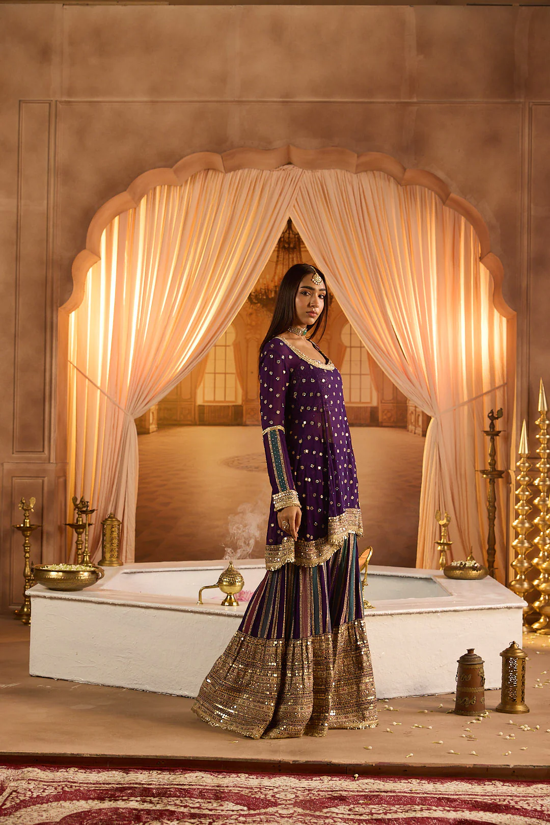 Neerus Purple Embroidery Work Georgette Fabric Kurti and Gharara With Dupatta - Image 8