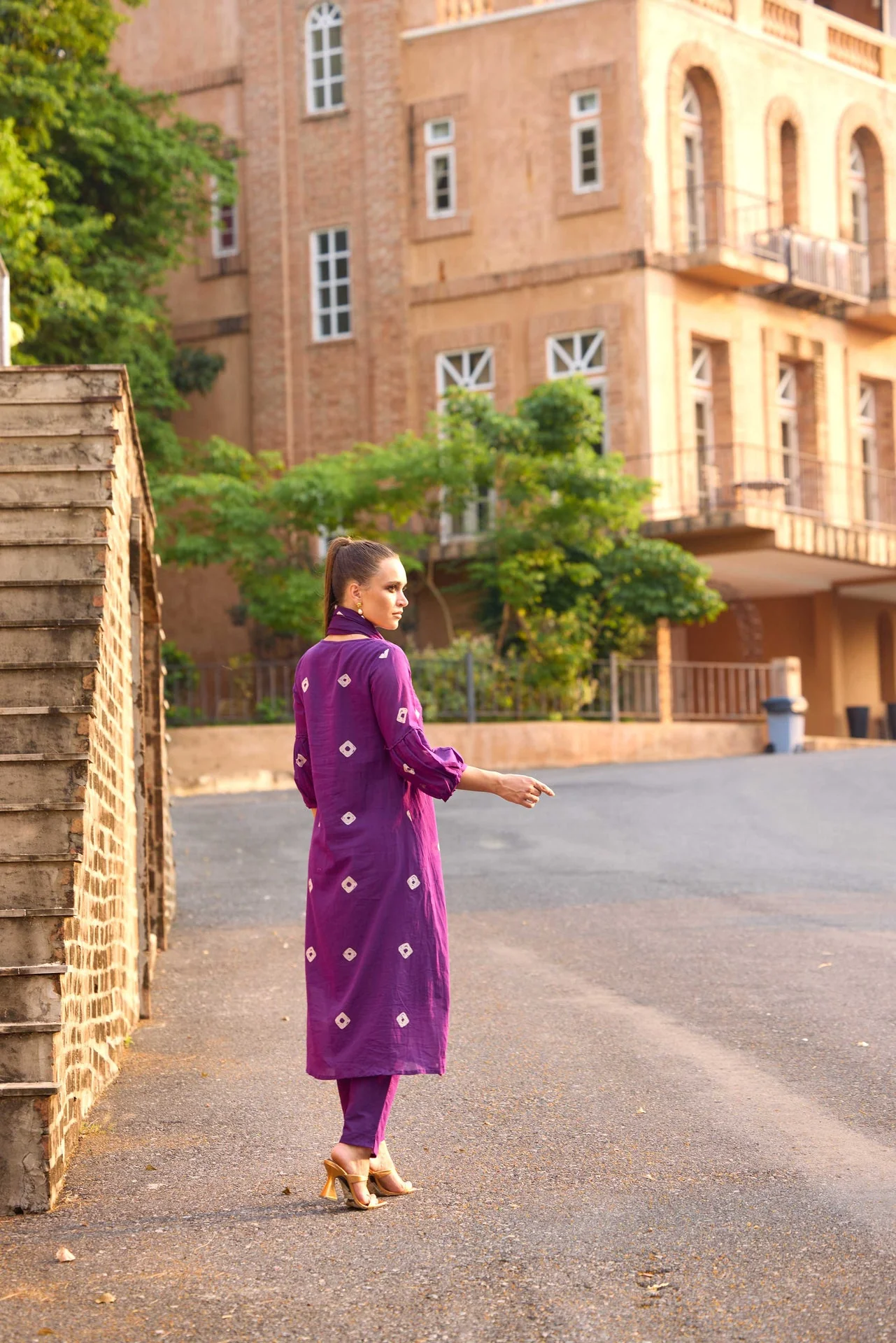 Neerus Purple Solid Anarkali Kurta and Trousers With Dupatta - Image 3