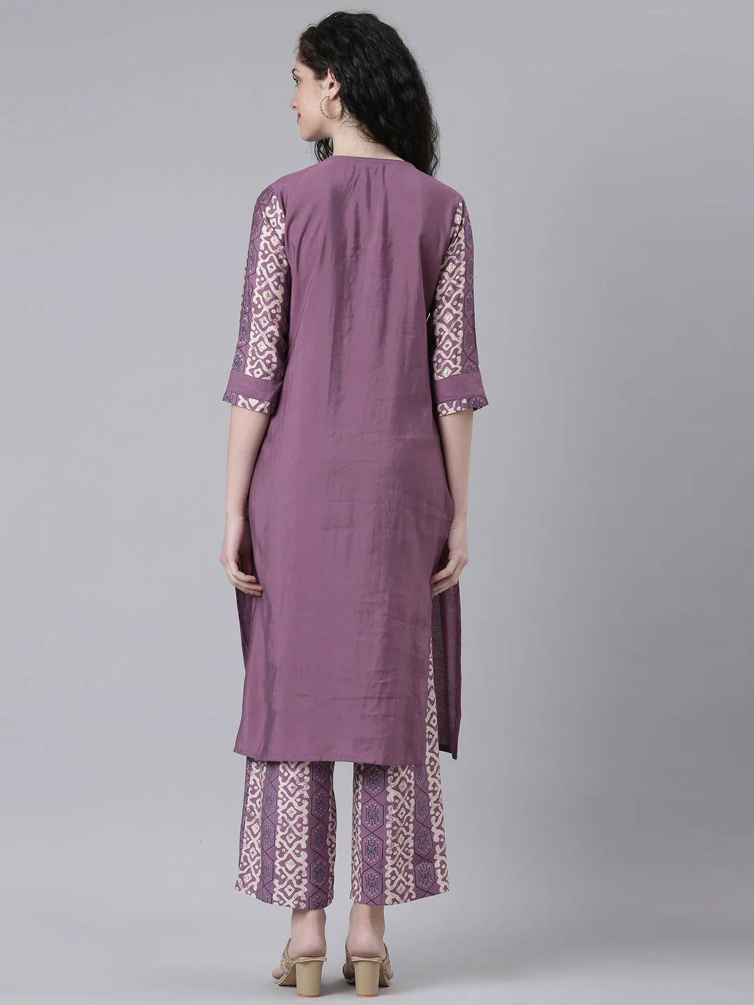 Neerus Purple Solid Straight Kurta and Palazzos - Image 3