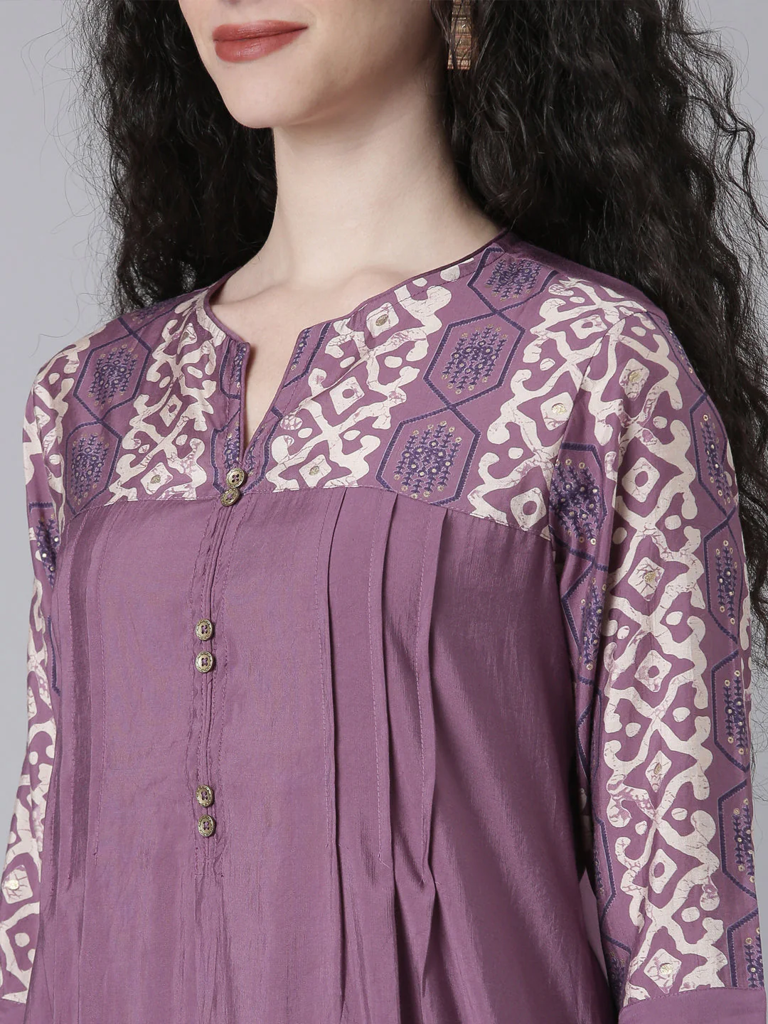 Neerus Purple Solid Straight Kurta and Palazzos - Image 4