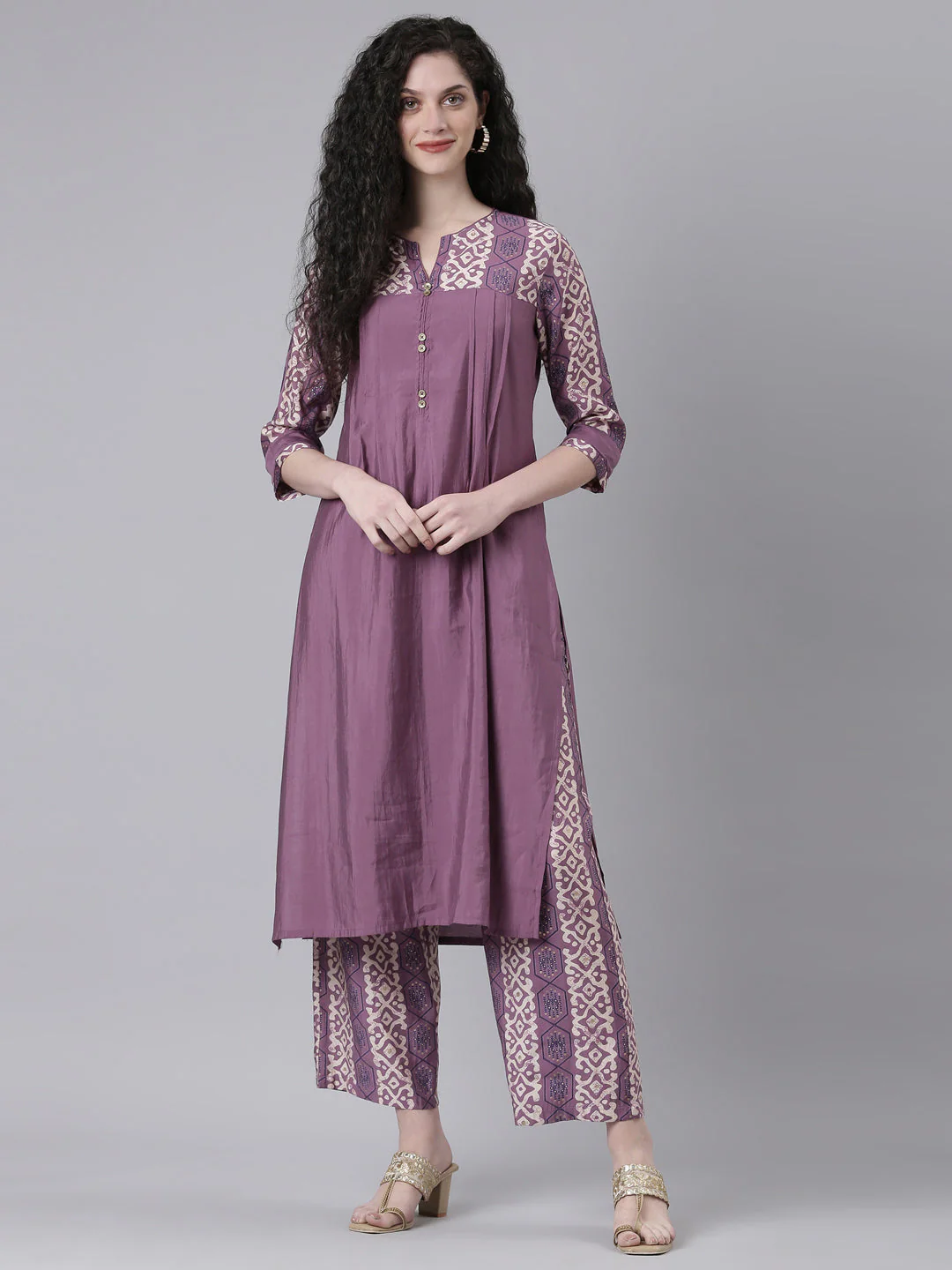 Neerus Purple Solid Straight Kurta and Palazzos - Image 5