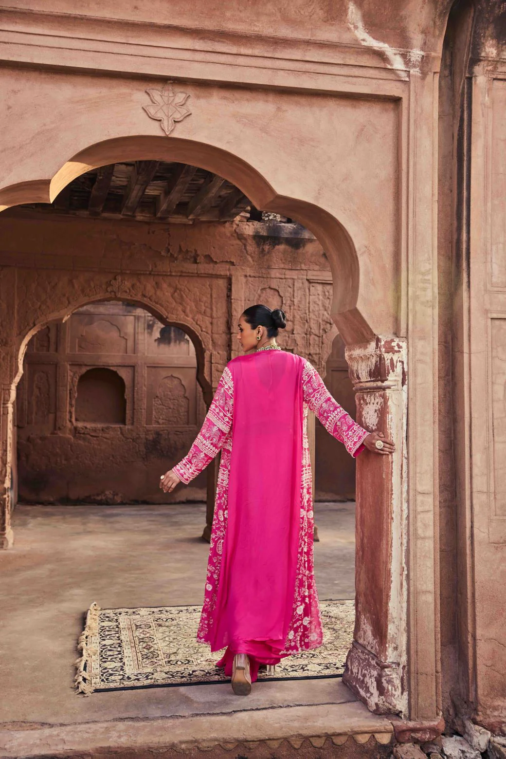 Neerus Rani Pink Beads and Stones Chinon Fabric Ghagra Set - Image 4