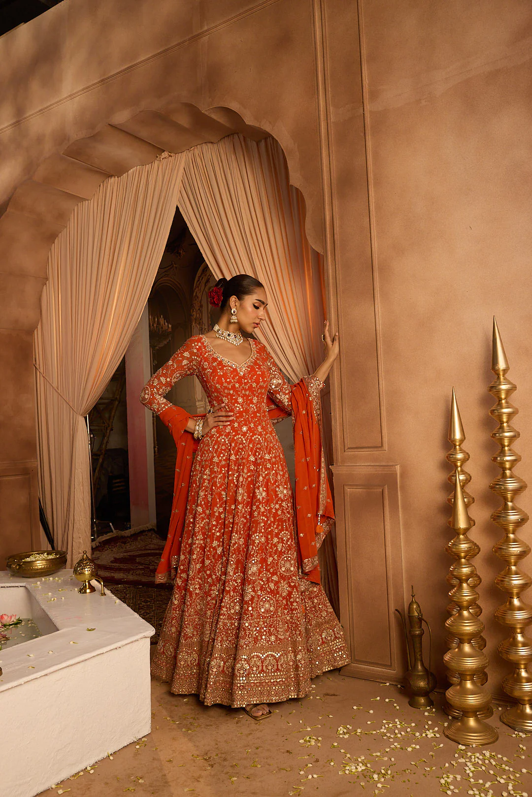 Neerus Rust Embroidery Work Georgette Fabric Anarkali and Trouser With Dupatta - Image 7
