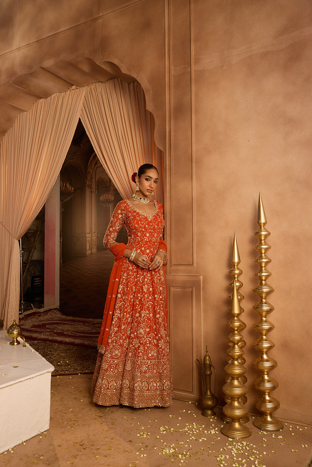 Neerus Rust Embroidery Work Georgette Fabric Anarkali and Trouser With Dupatta - Image 9