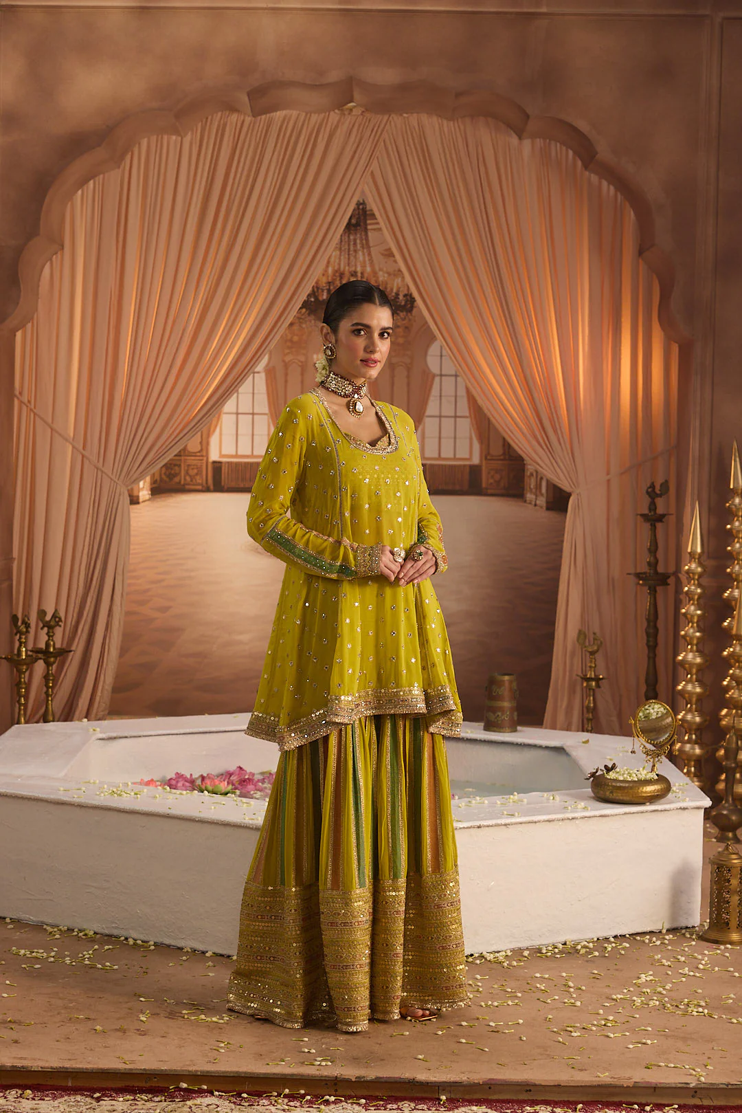 Neerus Variyali Green Embroidery Work Georgette Fabric Kurti and Gharara With Dupatta - Image 3