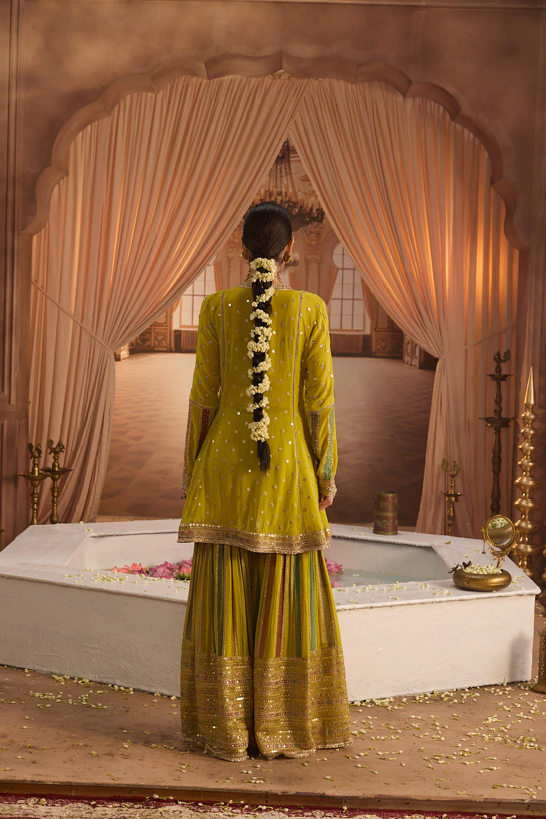 Neerus Variyali Green Embroidery Work Georgette Fabric Kurti and Gharara With Dupatta - Image 4