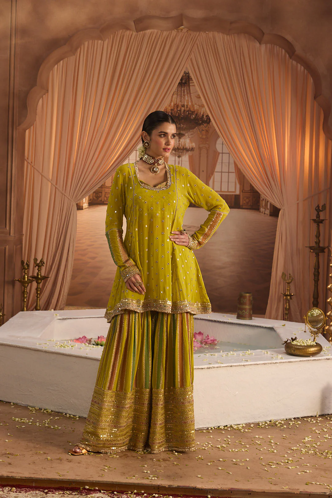 Neerus Variyali Green Embroidery Work Georgette Fabric Kurti and Gharara With Dupatta - Image 6