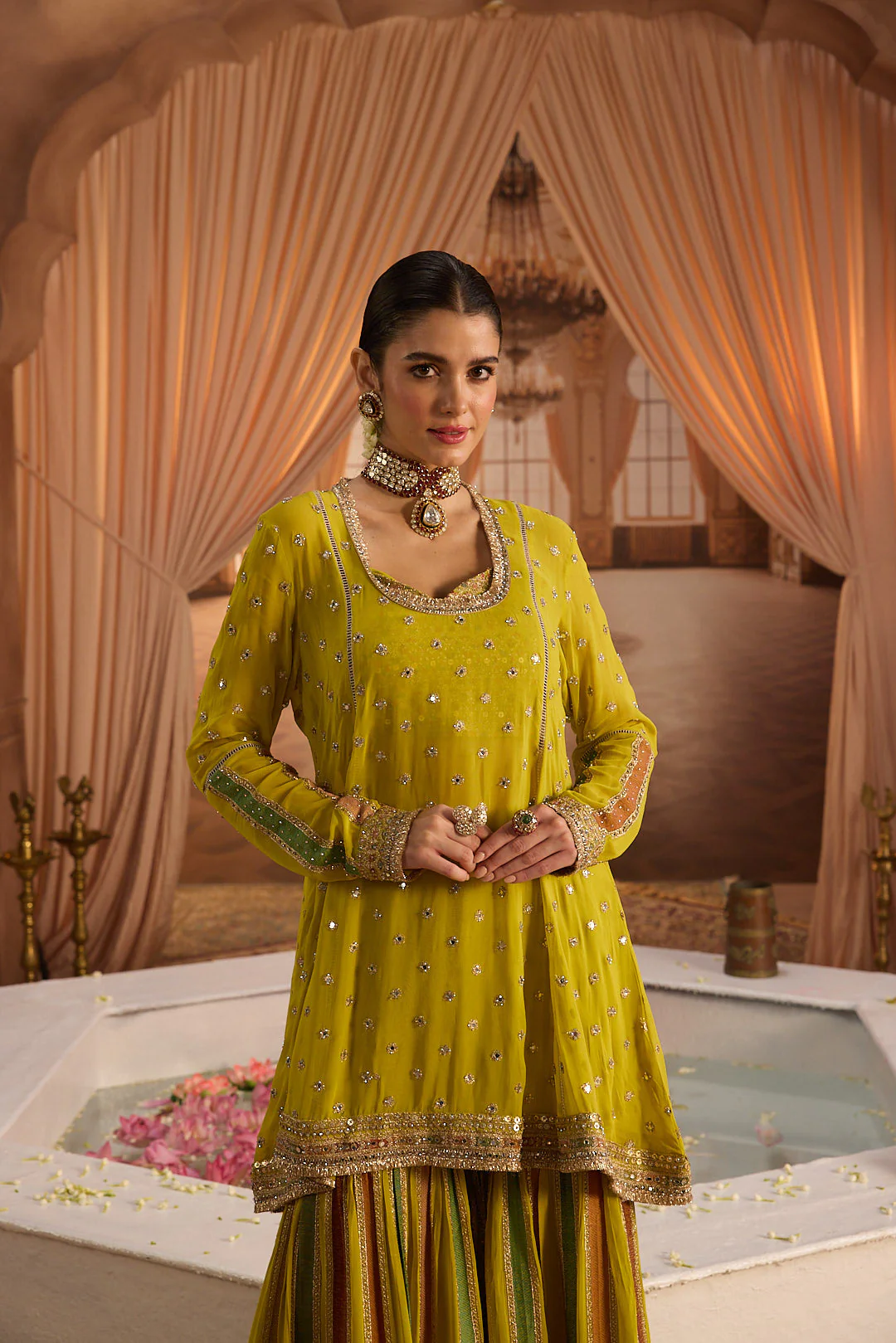 Neerus Variyali Green Embroidery Work Georgette Fabric Kurti and Gharara With Dupatta - Image 8