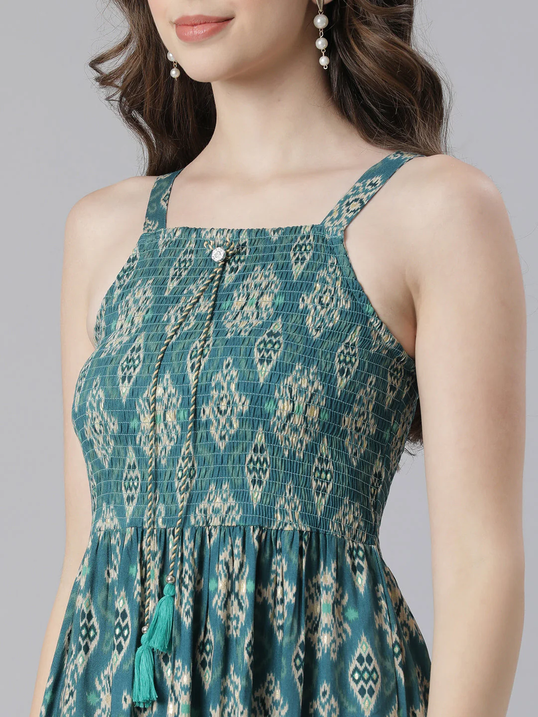 Neerus White Anarkali Casual Printed Kurta With Jacket - Image 3