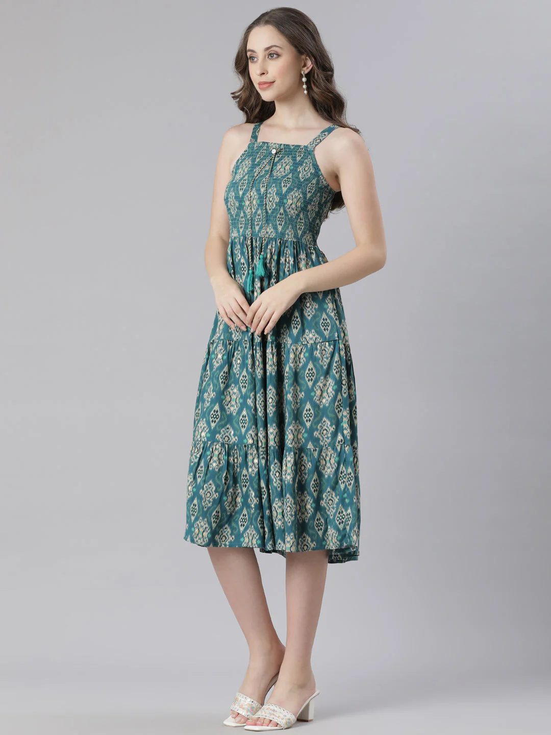 Neerus White Anarkali Casual Printed Kurta With Jacket - Image 4