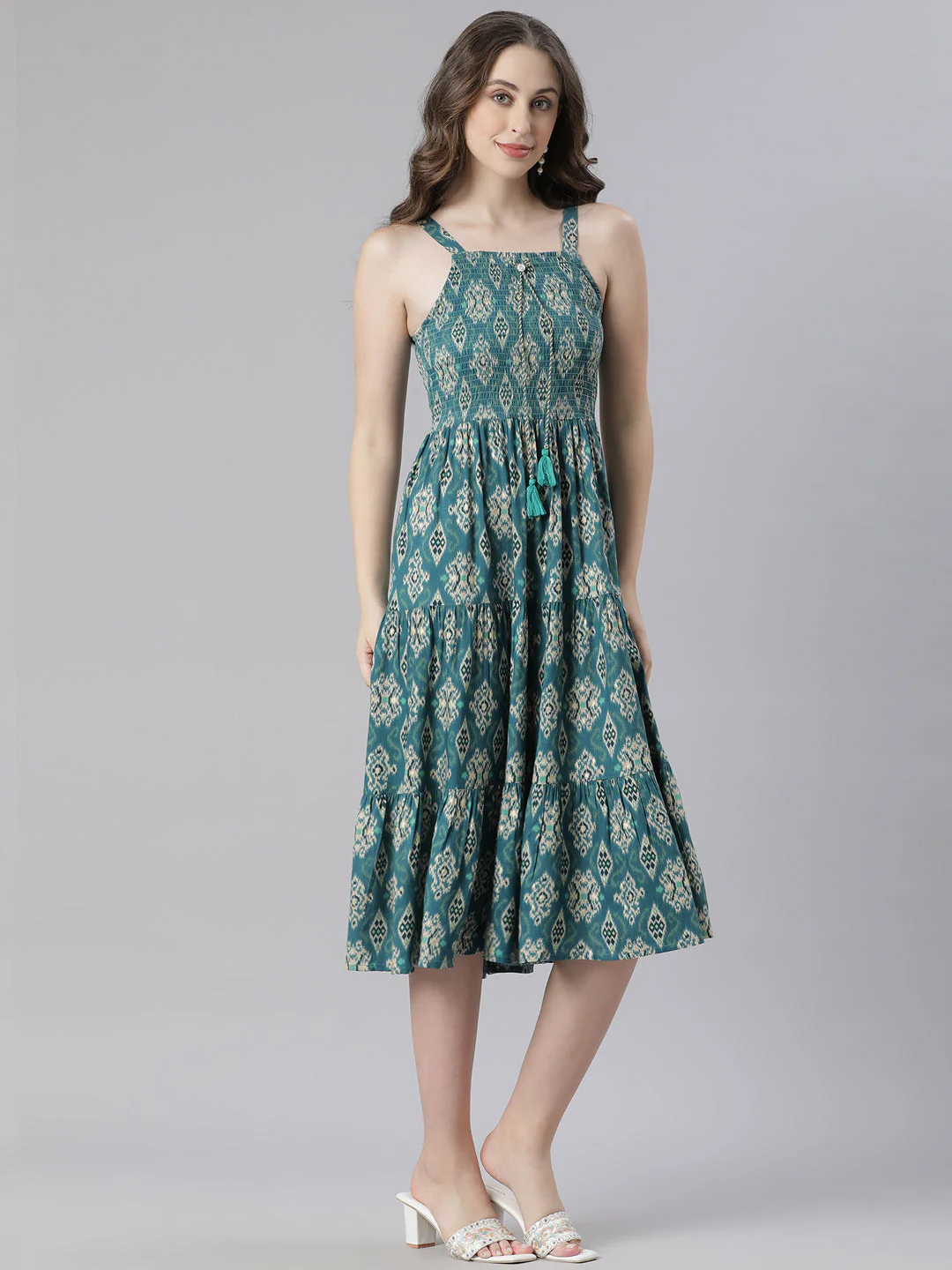 Neerus White Anarkali Casual Printed Kurta With Jacket - Image 5