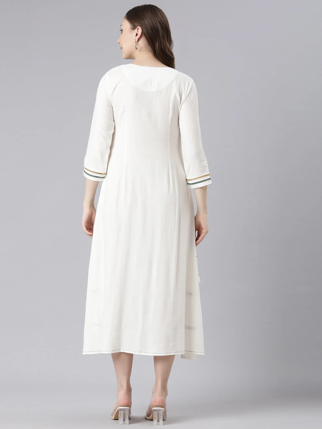 Neerus White Rayon Curved Casual Floral Anarkali Kurta - Image 4