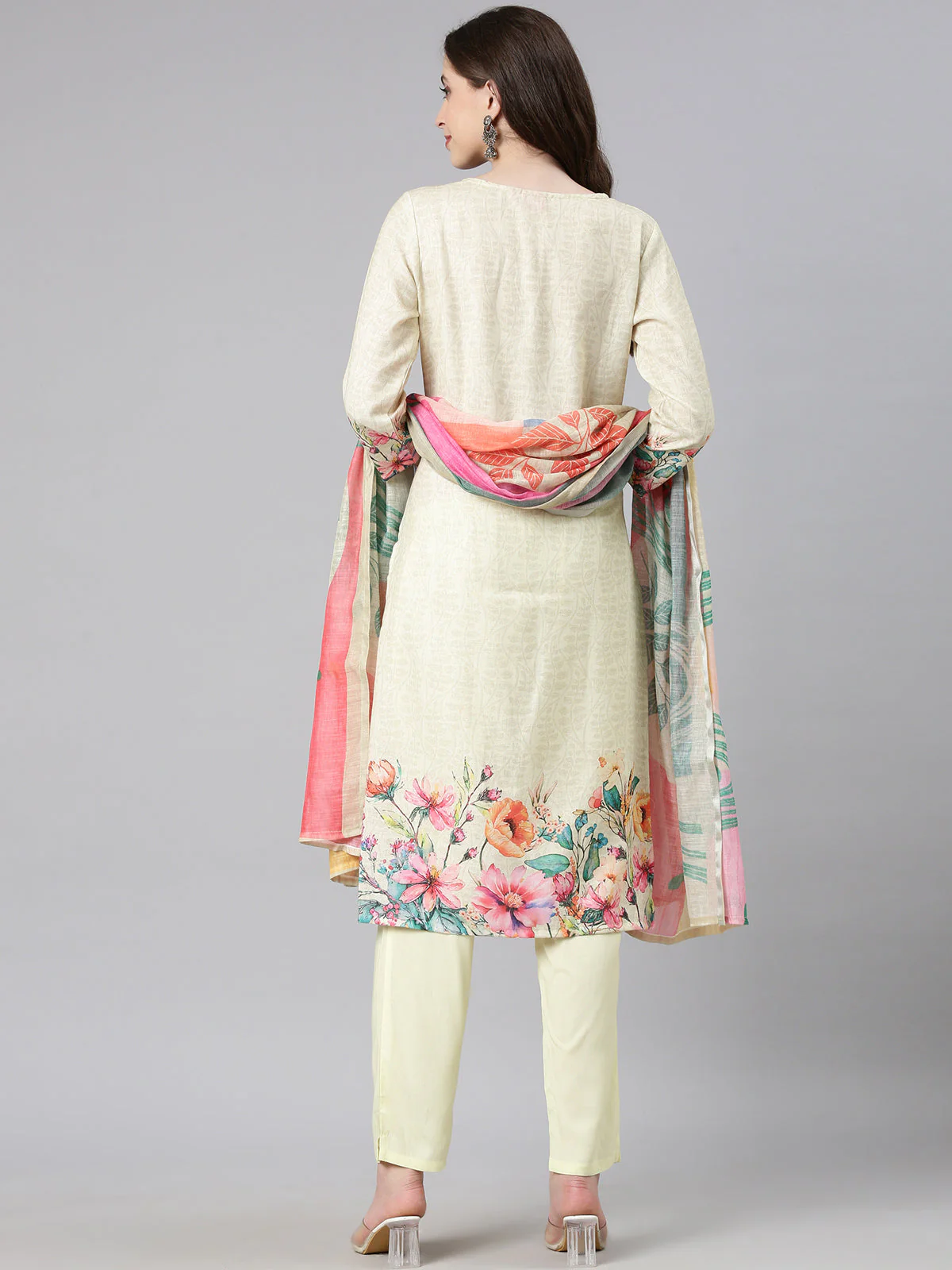 Neerus Yellow Printed Straight Kurta and Trousers With Dupatta - Image 4