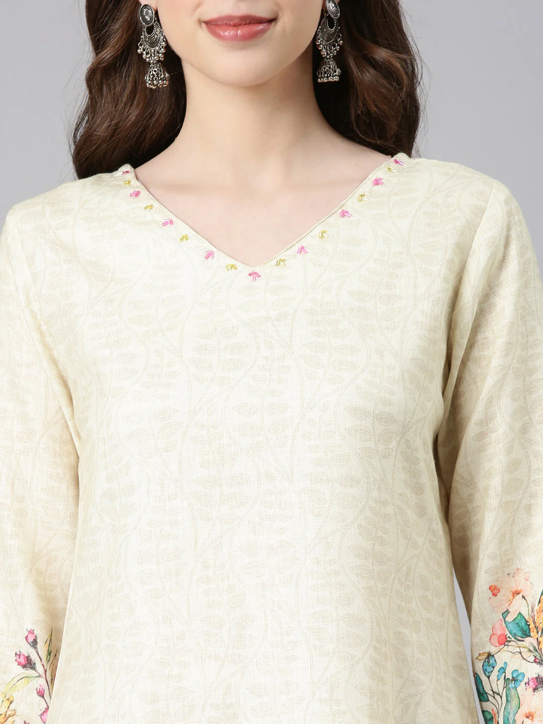 Neerus Yellow Printed Straight Kurta and Trousers With Dupatta - Image 5