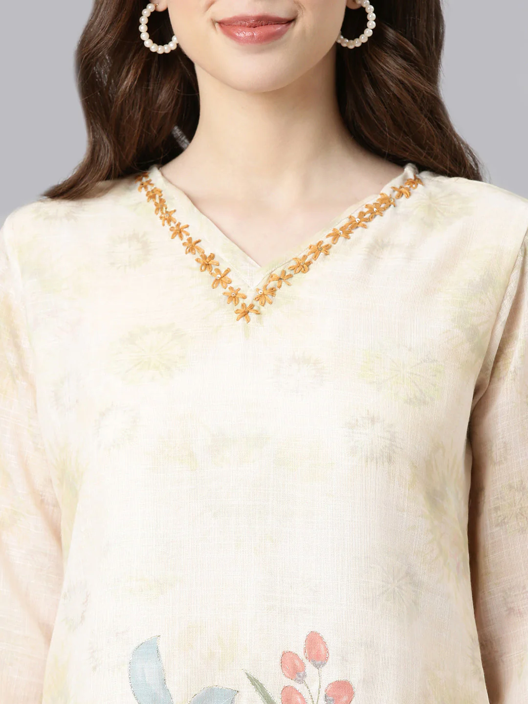 Neerus Yellow Printed Straight Kurta and Trousers With Dupatta - Image 4