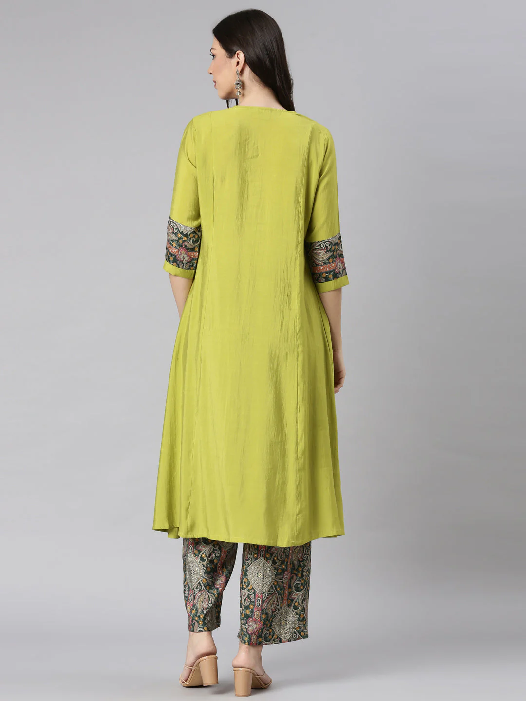 Neerus Yellow Solid Straight Kurta and Palazzos - Image 3
