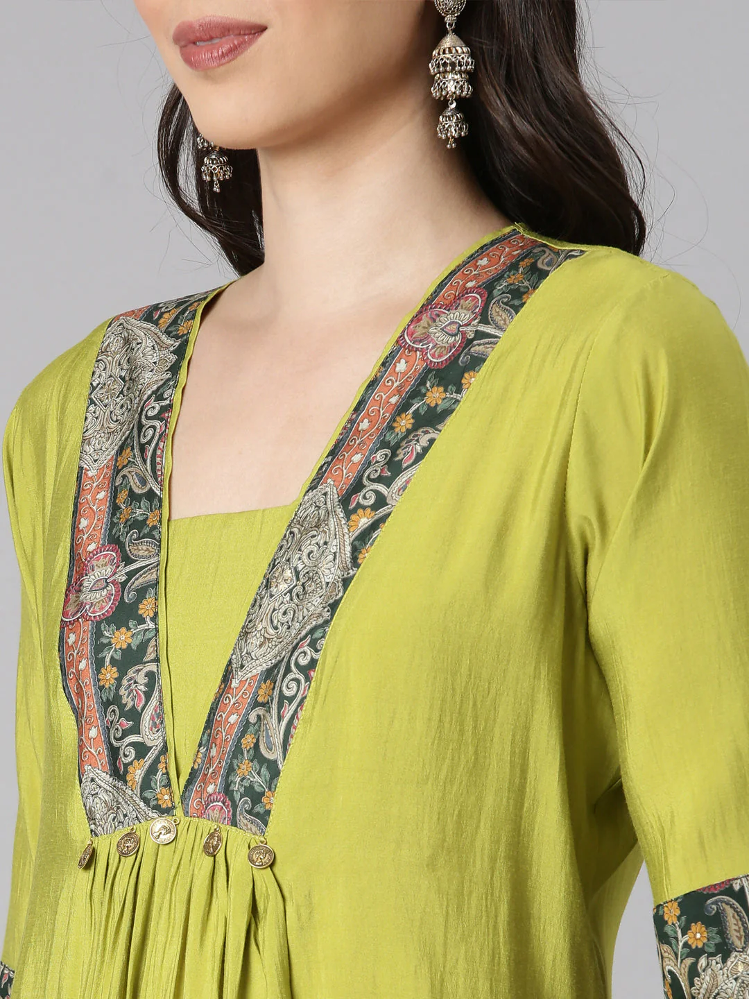 Neerus Yellow Solid Straight Kurta and Palazzos - Image 4