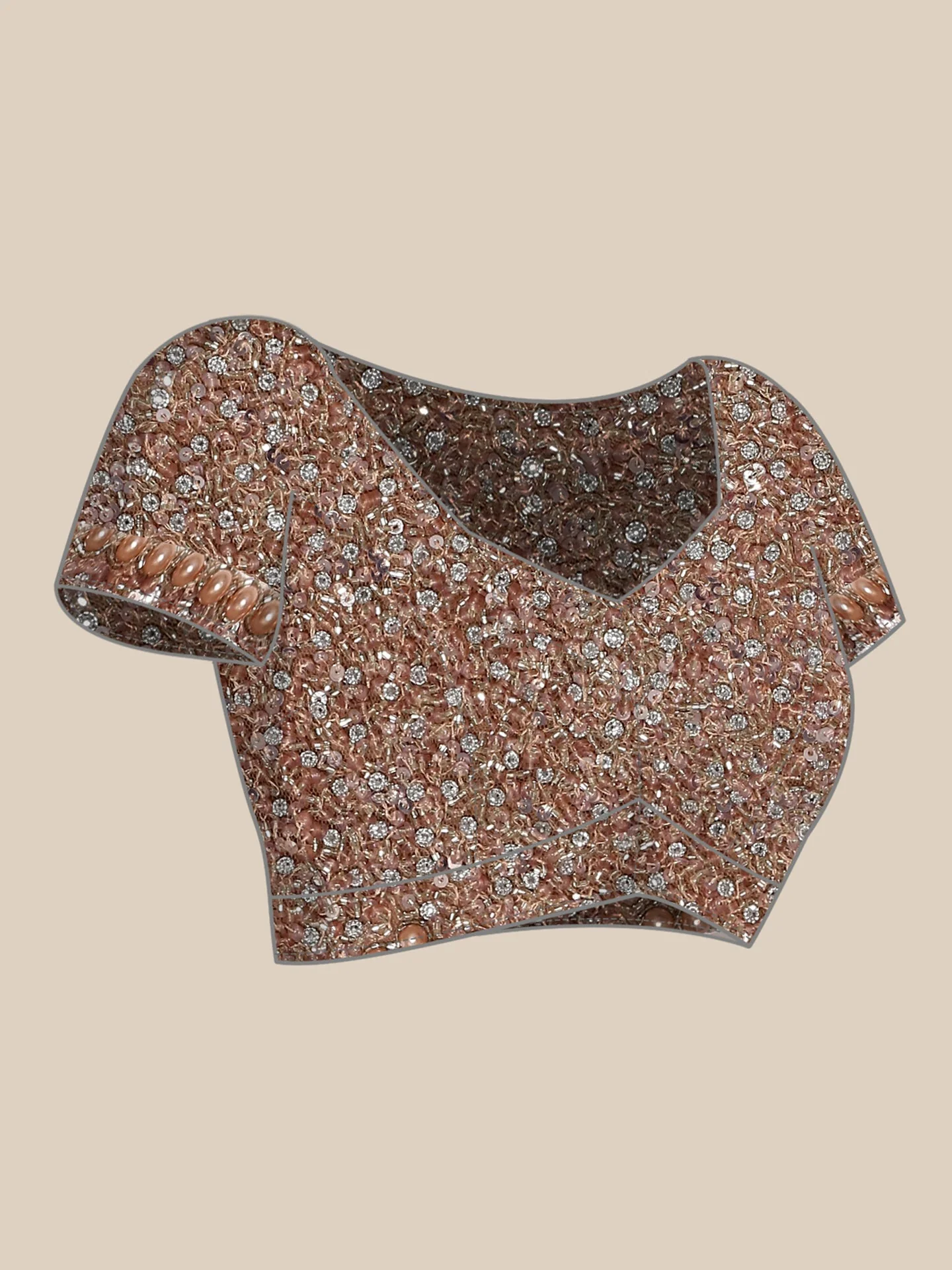 Onion pink net saree with pearl & cut Dana hand embroidery with Swarovski blouse - Image 6