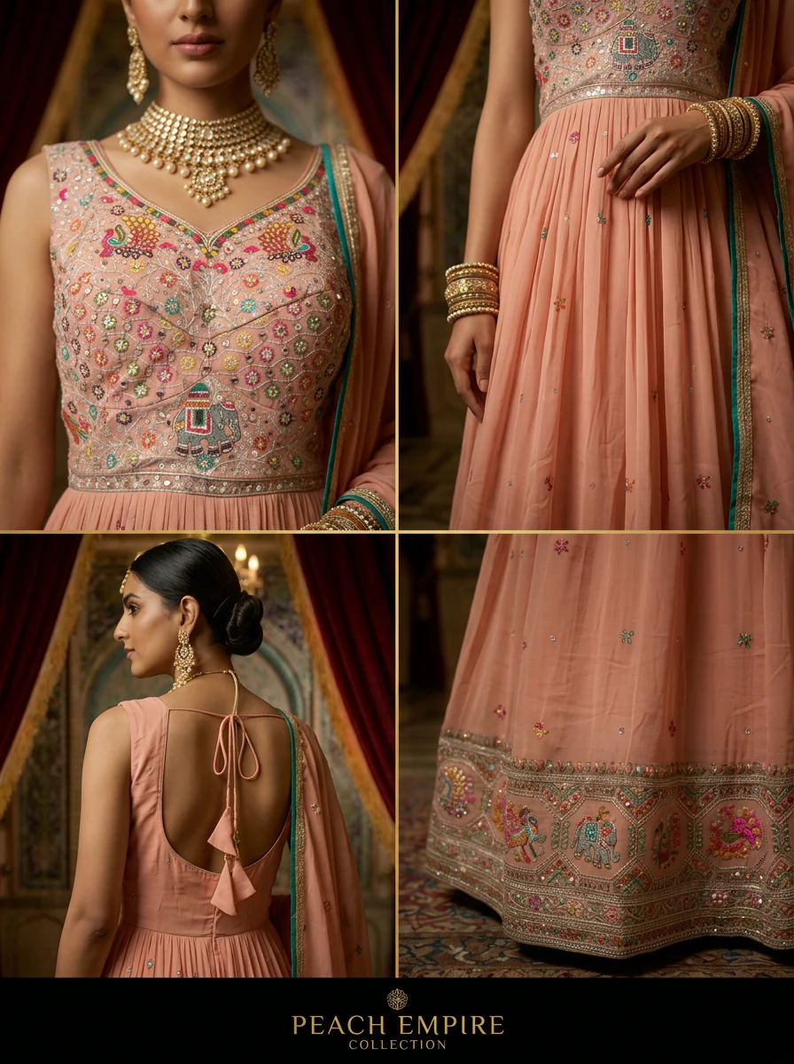 Onion Silk Floral Embroidery Anarkali With Dupatta - Image 3