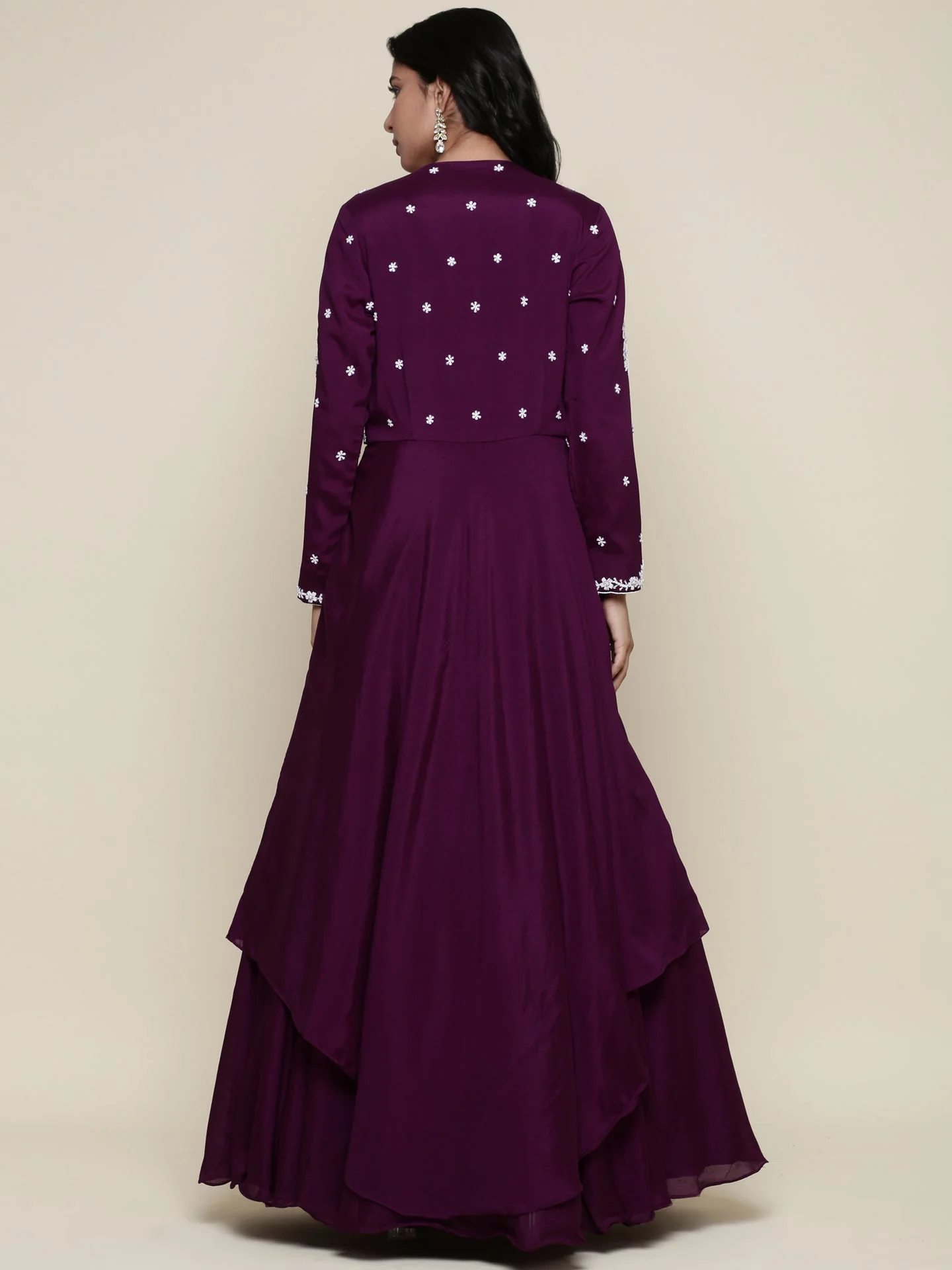 Purple georgette pearl embroidery jacket anarkali set - Image 3