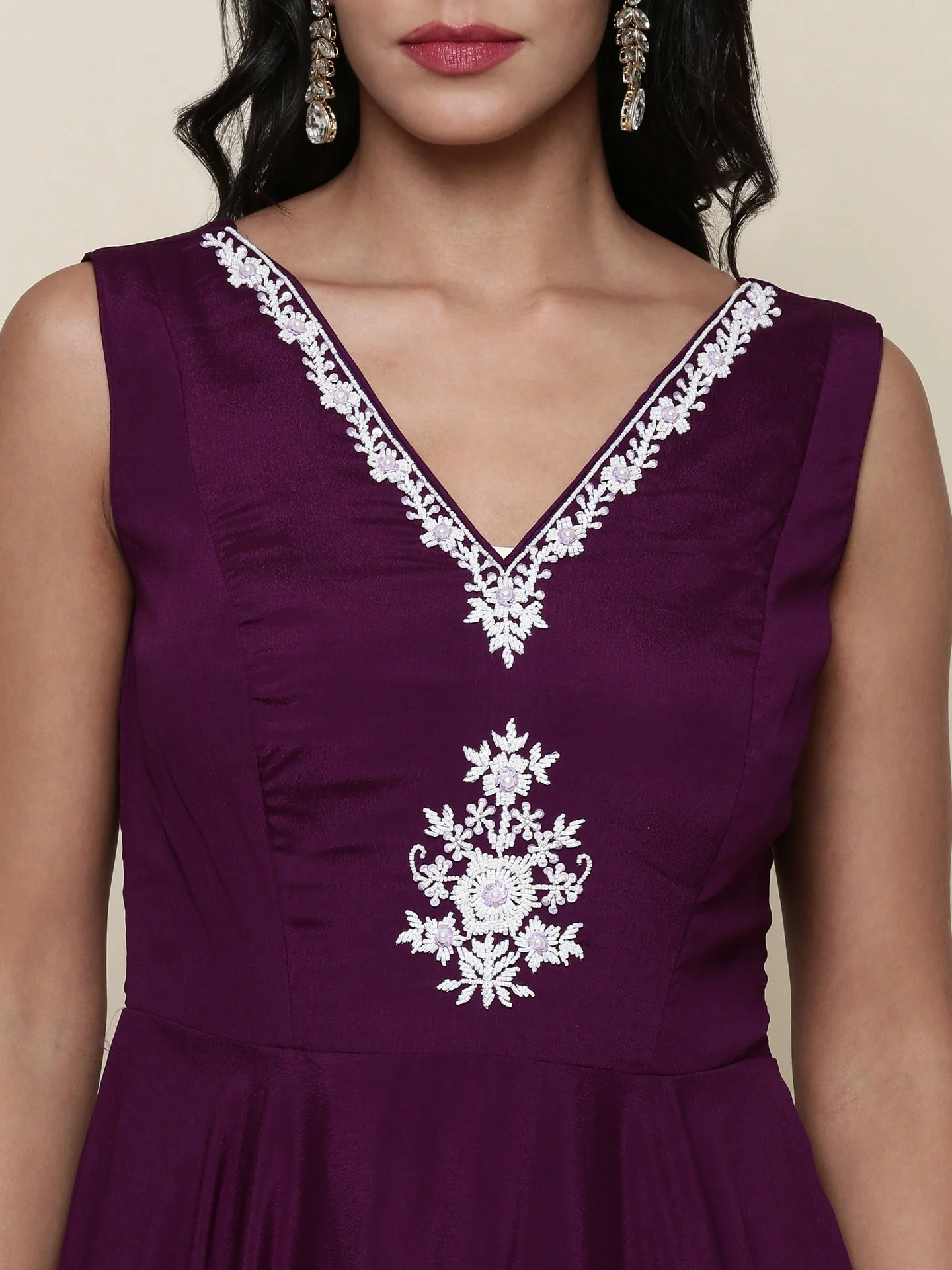 Purple georgette pearl embroidery jacket anarkali set - Image 4