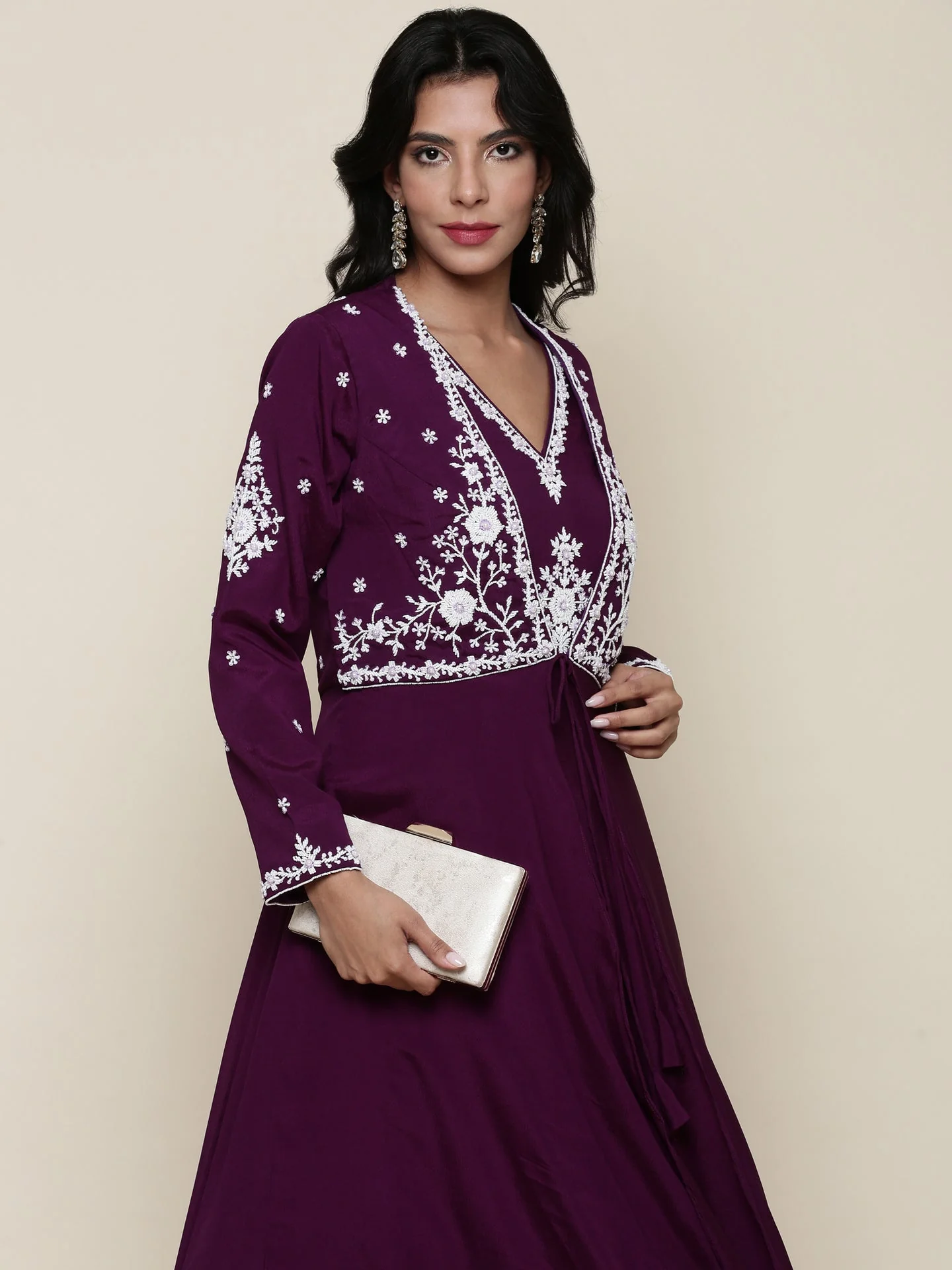 Purple georgette pearl embroidery jacket anarkali set - Image 6