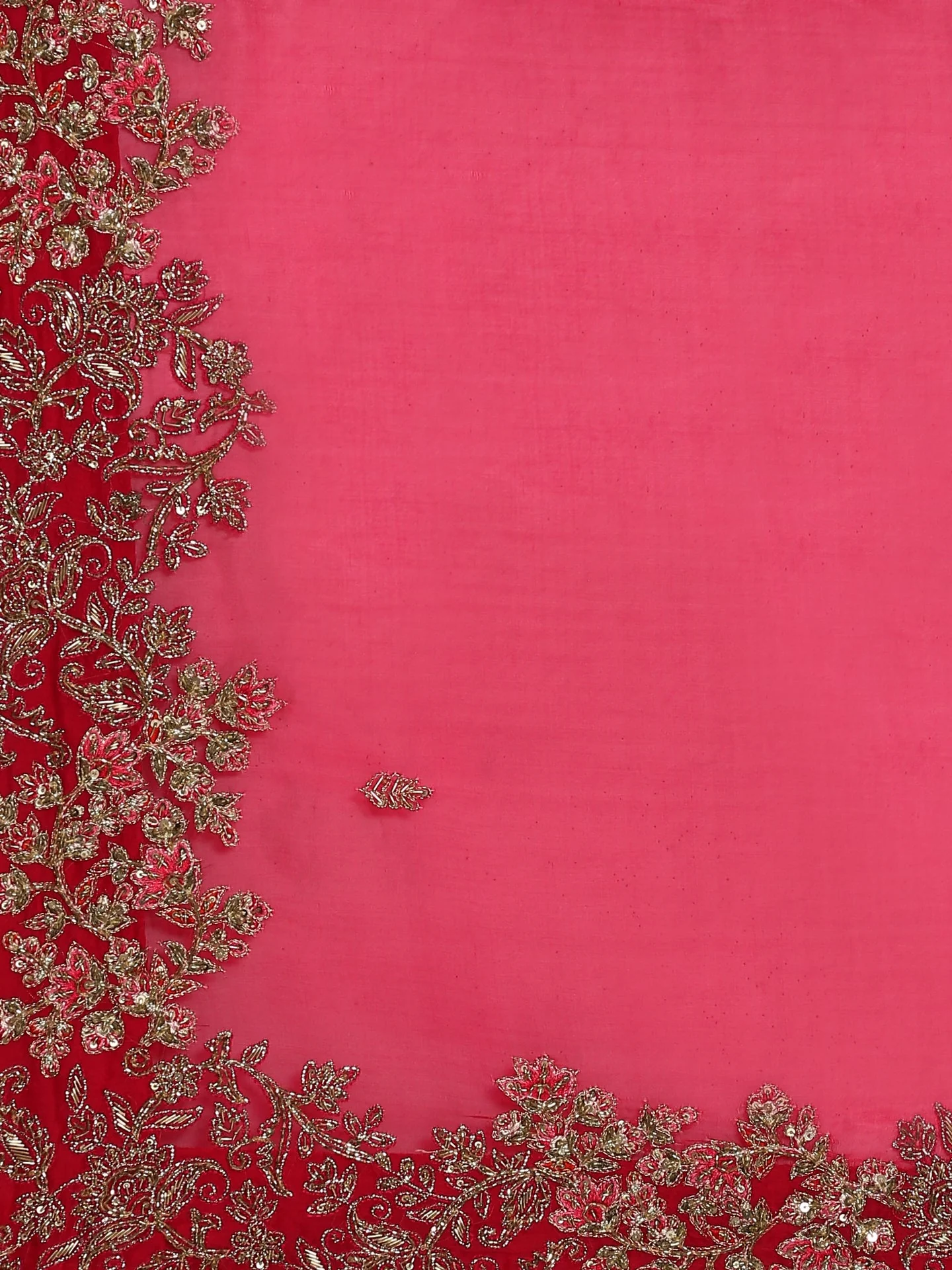 Rani pink pure organza saree with heavy blouse with pearl and cut dana embroidery - Image 5